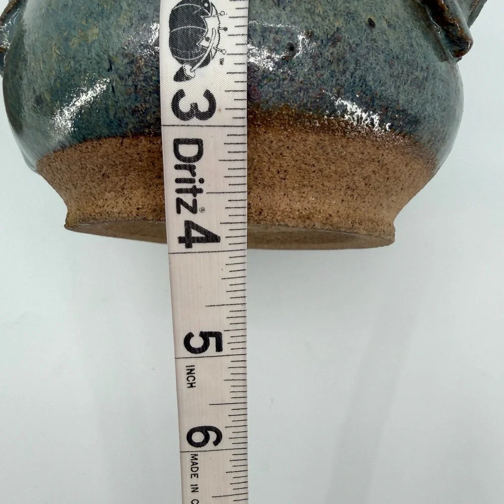 Vtg Studio Pottery Lidded Covered Bowl Handmade Blue Gray Art Pottery Signed